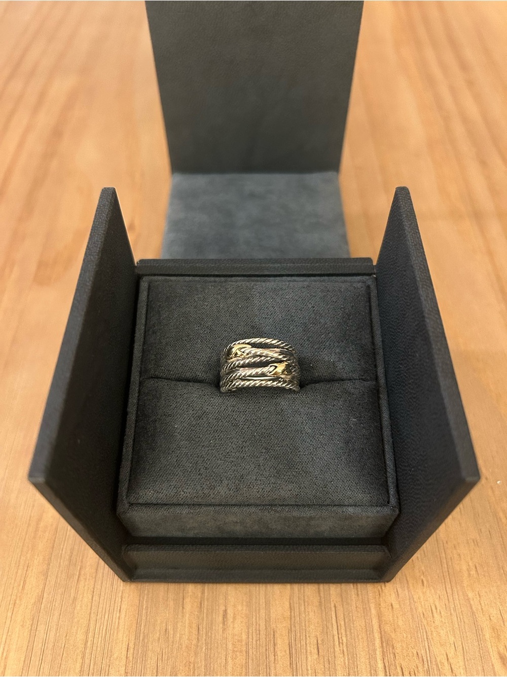 Double X Crossover Ring with 18K Gold
